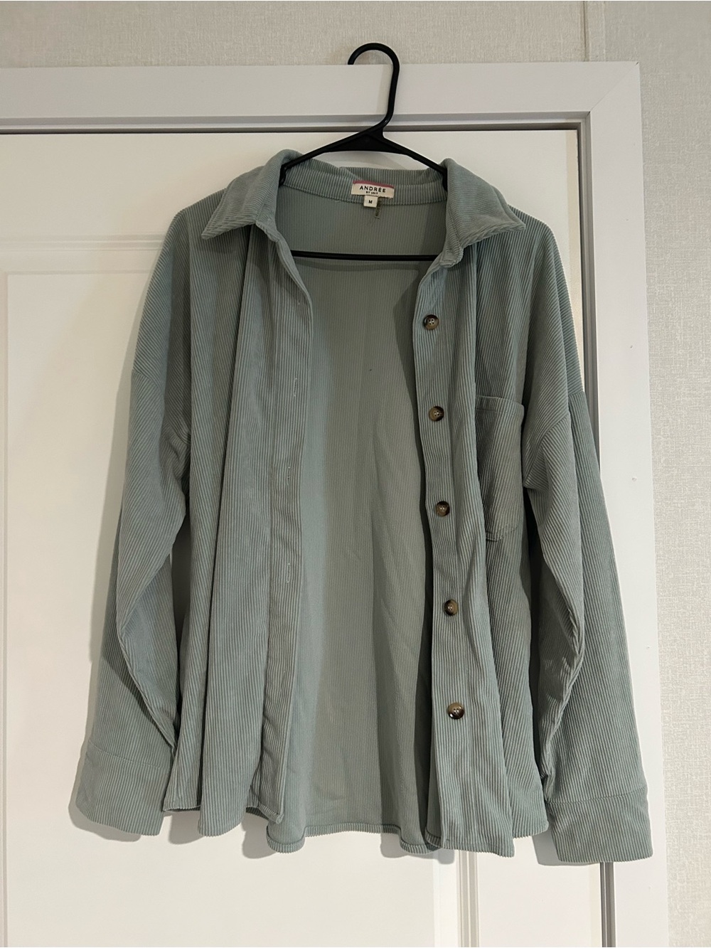 Andree Light Sage Green Corduroy Button Shirt Jacket